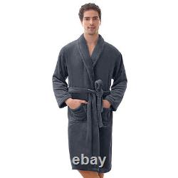 Bathrobe Coral Fleece Robe Shawl for Men -GREY -Thick-VERY SOFT -Long SALE