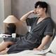 Bathrobe Cotton Knited Men Robes V Neck Sleepwear Kimono Short Sleeve Pajamas