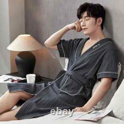 Bathrobe Cotton Knited Men Robes V Neck Sleepwear Kimono Short Sleeve Pajamas