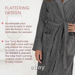 Bathrobe for Women Full Length Terry Cotton Robe X-Small Grey-pattern-hood