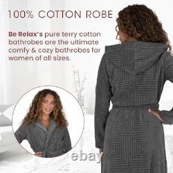 Bathrobe for Women Full Length Terry Cotton Robe X-Small Grey-pattern-hood