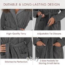 Bathrobe for Women Full Length Terry Cotton Robe X-Small Grey-pattern-hood