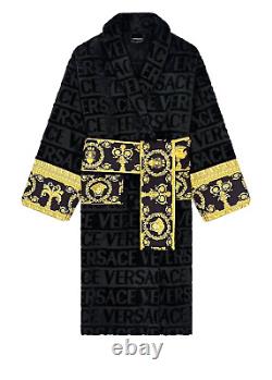 Black Patterned Bathrobe %100 Cotton Robe, Dressing Gown Perfect for Bathroom