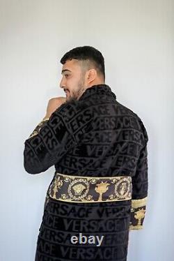 Black Patterned Bathrobe %100 Cotton Robe, Dressing Gown Perfect for Bathroom