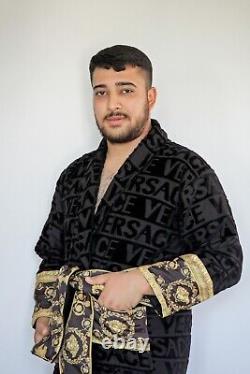 Black Patterned Bathrobe %100 Cotton Robe, Dressing Gown Perfect for Bathroom