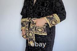 Black Patterned Bathrobe %100 Cotton Robe, Dressing Gown Perfect for Bathroom