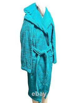 Bottega Veneta Intrecciato Terry Bath Robe Blue withhood MED, LG 656097 Italy