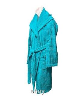 Bottega Veneta Intrecciato Terry Bath Robe Blue withhood MED, LG 656097 Italy