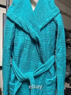 Bottega Veneta Intrecciato Terry Bath Robe Blue withhood MED, LG 656097 Italy