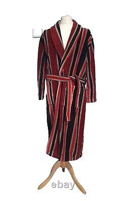 Bown Of London M Black Red Striped Dressing Gown Bath Robe Vintage Hooded
