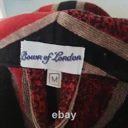 Bown Of London M Black Red Striped Dressing Gown Bath Robe Vintage Hooded