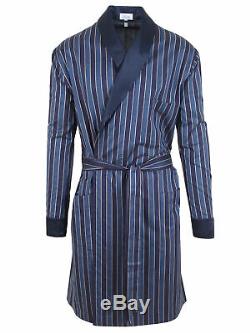 Brioni men's bathrobe dressing gown pajama robe size L 100% cotton striped blue