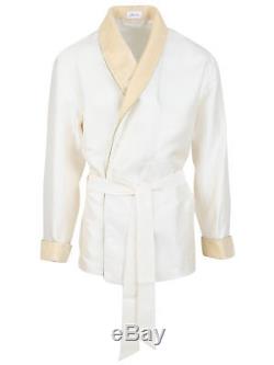 Brioni men's bathrobe dressing gown pajama robe size L 100% silk beige