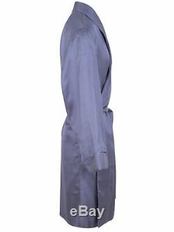Brioni men's bathrobe dressing gown pajama robe size L 100% silk blue