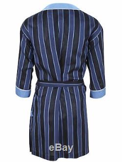 Brioni men's bathrobe dressing gown pajama robe size L 100% silk blue striped