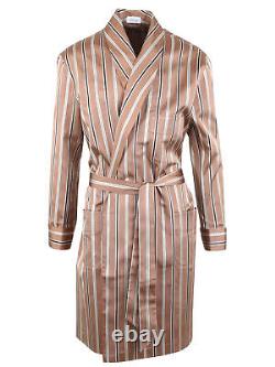 Brioni men's bathrobe dressing gown pajama robe size L 100% silk brown striped