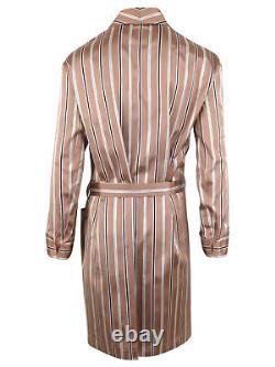 Brioni men's bathrobe dressing gown pajama robe size L 100% silk brown striped