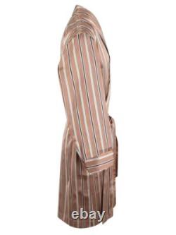Brioni men's bathrobe dressing gown pajama robe size L 100% silk brown striped