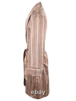 Brioni men's bathrobe dressing gown pajama robe size L 100% silk brown striped