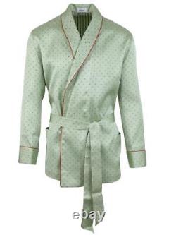Brioni men's bathrobe dressing gown pajama robe size L 100% silk green