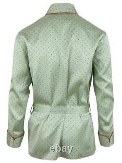 Brioni men's bathrobe dressing gown pajama robe size L 100% silk green