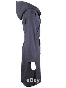 Brioni men's bathrobe dressing gown pajama robe size L 100% silk hood blue