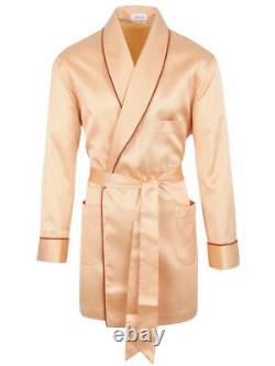 Brioni men's bathrobe dressing gown pajama robe size L 100% silk orange lacing