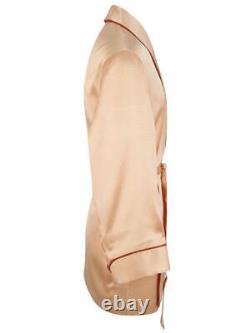 Brioni men's bathrobe dressing gown pajama robe size L 100% silk orange lacing
