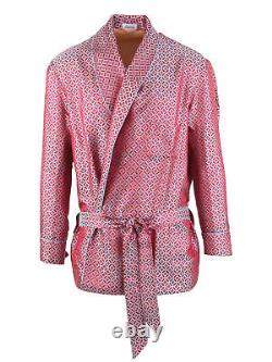 Brioni men's bathrobe dressing gown pajama robe size L 100% silk red geometric