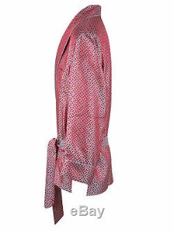 Brioni men's bathrobe dressing gown pajama robe size L 100% silk red geometric