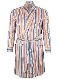 Brioni men's bathrobe dressing gown pajama robe size L 100% silk striped