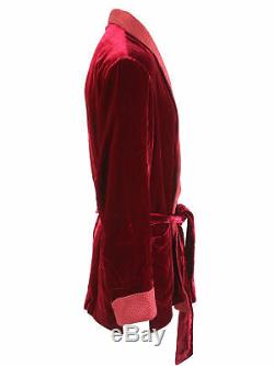 Brioni men's bathrobe dressing gown pajama robe size L viscose & silk red lacing