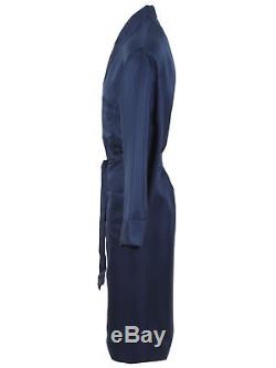 Brioni men's bathrobe dressing gown pajama robe size S 100% silk blue