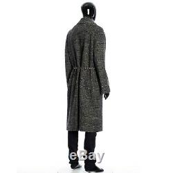 CELINE HOMME 5300$ Braid-Trimmed Bathrobe Coat In Brushed Prince of Wales