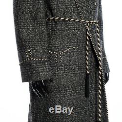CELINE HOMME 5300$ Braid-Trimmed Bathrobe Coat In Brushed Prince of Wales
