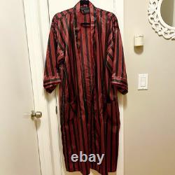CHRISTIAN DIOR MONSIEUR Bath Dressing Robe Red Black Stripe Men OS Pockets Satin