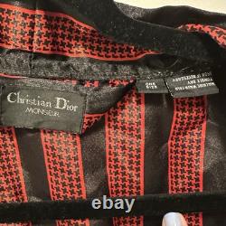CHRISTIAN DIOR MONSIEUR Bath Dressing Robe Red Black Stripe Men OS Pockets Satin