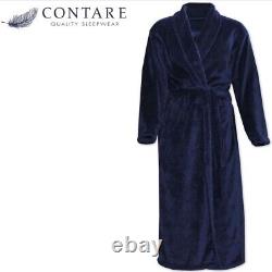 CONTARE Men's Country Coral Fleece Dressing Gown Luxury Bath Robe Navy Blue