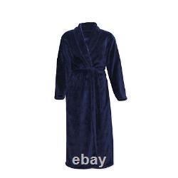 CONTARE Men's Country Coral Fleece Dressing Gown Luxury Bath Robe Navy Blue