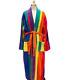 Cabana Club Men's Bathrobe Rainbow Large Terry Cloth Striped Cotton Belted