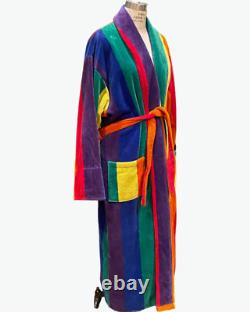Cabana Club Men's Bathrobe Rainbow Large Terry Cloth Striped Cotton Belted