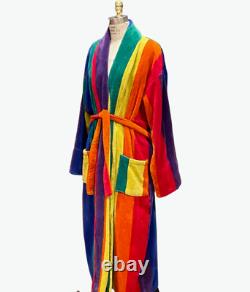 Cabana Club Men's Bathrobe Rainbow Large Terry Cloth Striped Cotton Belted