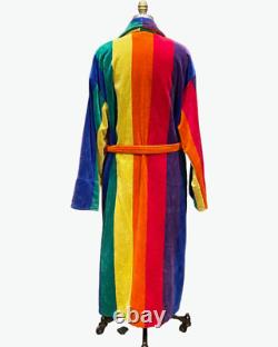 Cabana Club Men's Bathrobe Rainbow Large Terry Cloth Striped Cotton Belted