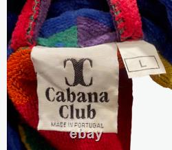 Cabana Club Men's Bathrobe Rainbow Large Terry Cloth Striped Cotton Belted