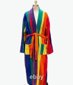 Cabana Club Men's Bathrobe Rainbow Large Terry Cloth Striped Cotton Belted