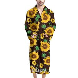 Cactus Sunflower Bathrobe for Men Shawl Robes Tie Pockets Kimono Robe Big & Tall