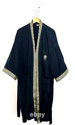 Caesars Atlantic City Greek Key Trim Terry Velour Black Long Bath/Spa Robe OSFA