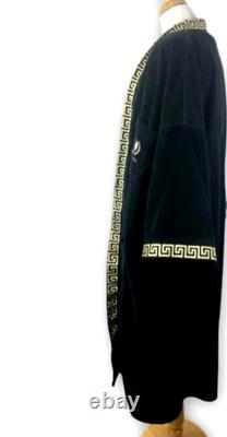 Caesars Atlantic City Greek Key Trim Terry Velour Black Long Bath/Spa Robe OSFA