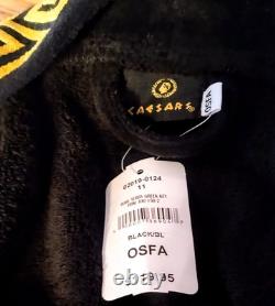 Caesars Atlantic City Greek Key Trim Terry Velour Black Long Bath/Spa Robe OSFA