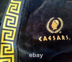 Caesars Atlantic City Greek Key Trim Terry Velour Black Long Bath/Spa Robe OSFA